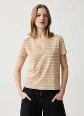 Ovs Essential Mélange Striped T-Shirt With V Neck
